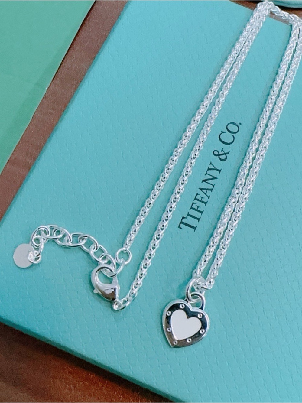 Tiffany & Co. Silver Heart Pendant Necklace with White Enamel